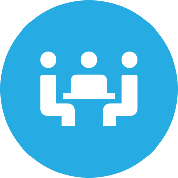 three people around a meeting table icon